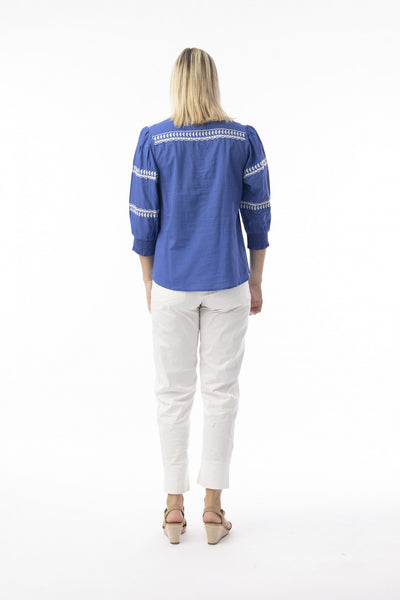 Orientique Embroidered Essentials Blue Top 32456