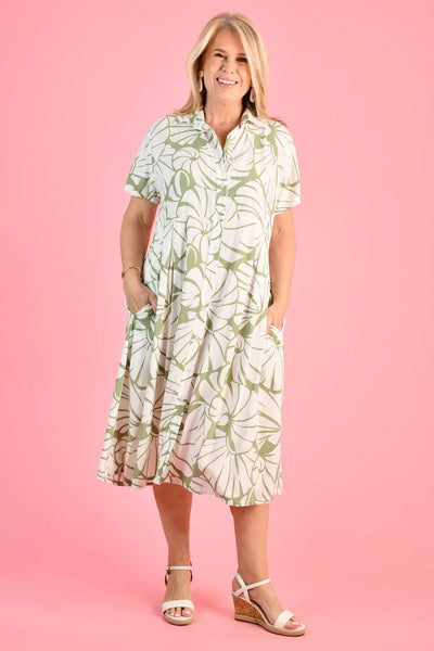 Bodacious Freya MIDI Seashell Sage Dress VBLD589