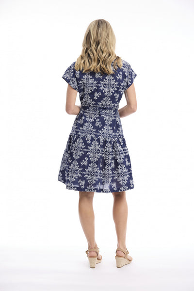 Orientique Rubber Navy V Neck Button through Dress 30293