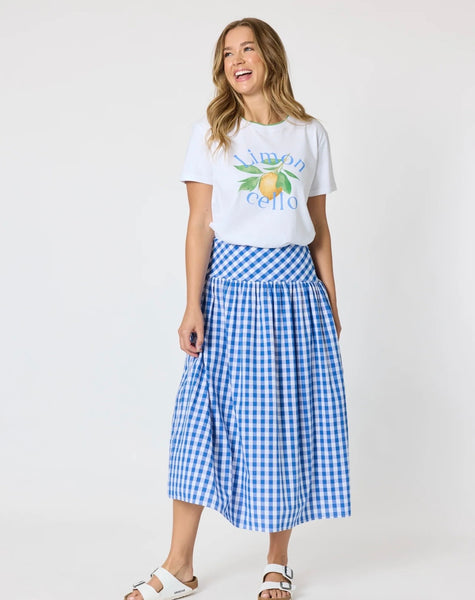 Threadz Amalfi Check Azure Skirt 50036