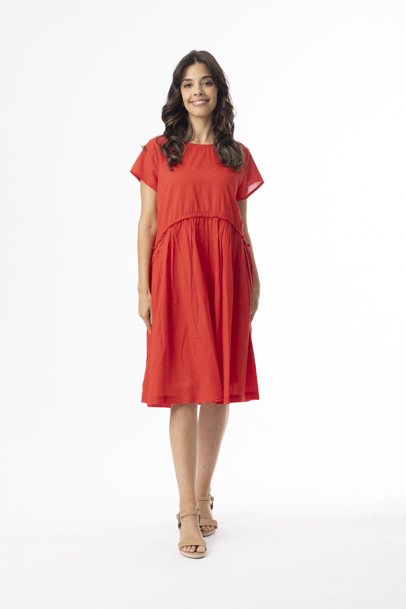 Orientique Cotton Slub Essentials Red Dress 51910