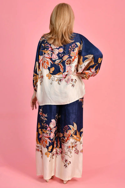 La Sofia Lisa Silk Pant Navy Floral VLSP640