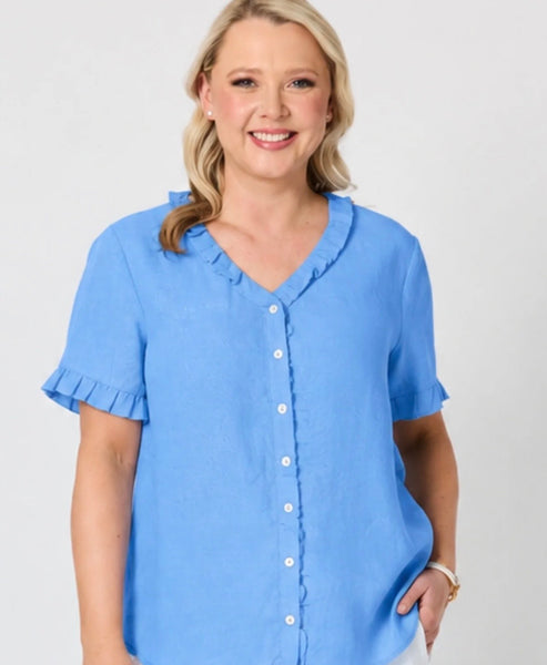 Gordon Smith Audrey Linen Cornflower Top 49440