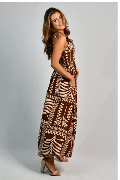 Go Girl Emily Maxi Tribal Artisan Brown Dress VGLD313