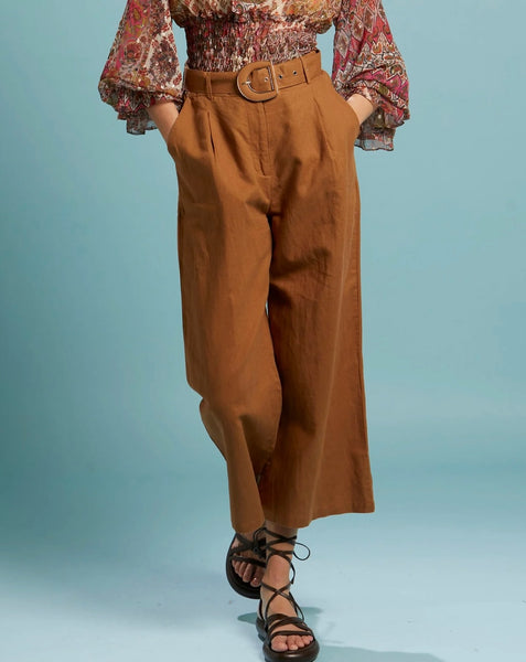 FATE & BECKER Exhale Belted Wide Leg Pant Mocha