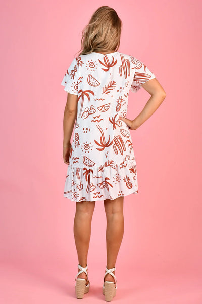 Go Girl Cap Sleeve Button Dress Tropical Fiesta