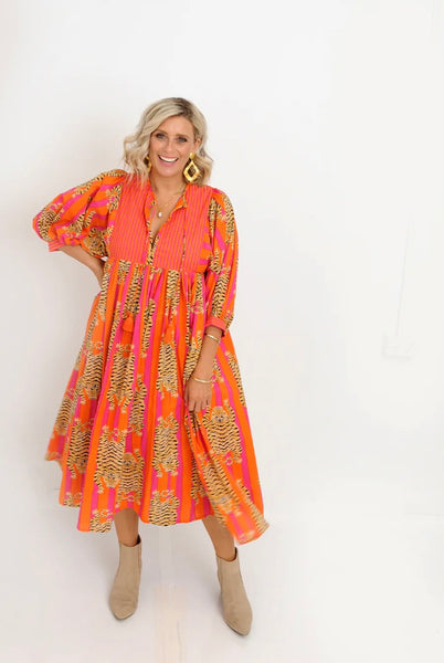 Alexander Santorini Orange Tiger Dress