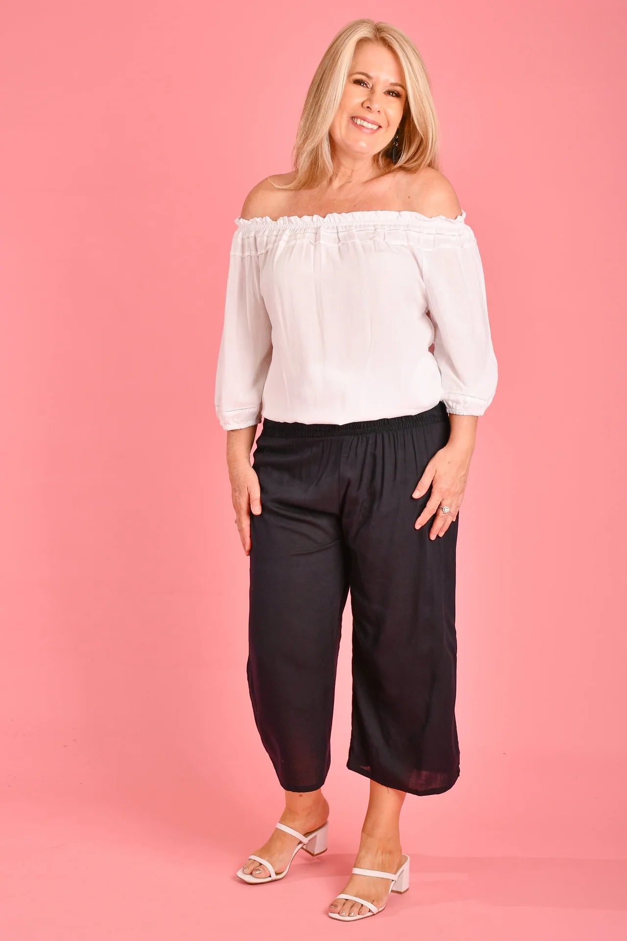 Go Girl 3/4 Rouched Tie Pants Black VGLP051