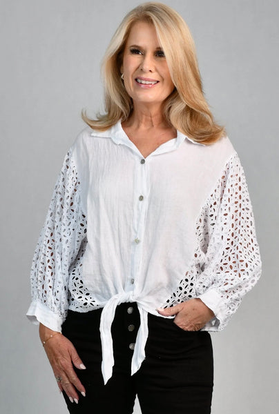 La Sofia Grace Linen Top White VLST590
