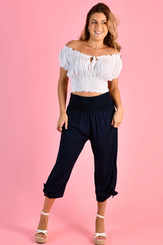 Go Girl 3/4 Rouched Tie Pants Navy VGLP051