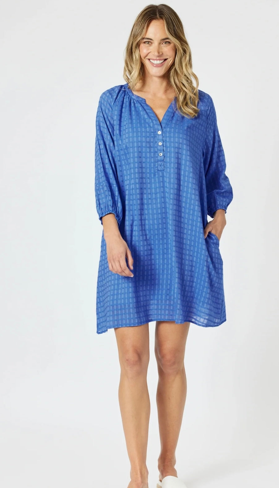 Gordon Smith Mykonos Check Dress Sardinia Blue 48278