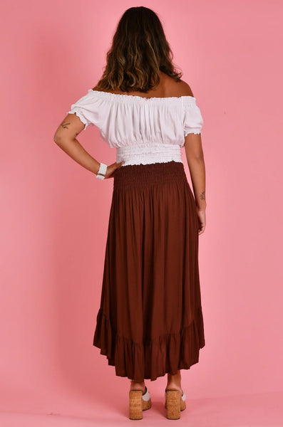 Go Girl Rouched MIDI Skirt Chocolate VGLK050