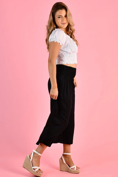 Go Girl 3/4 Rouched Tie Pants Black VGLP051