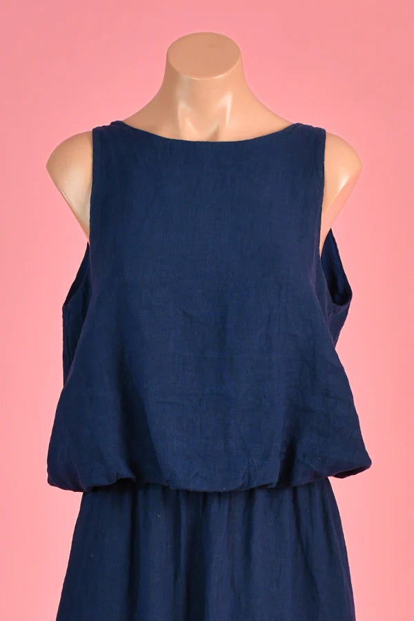 La Sofia Milan Linen Tank Navy VLST010