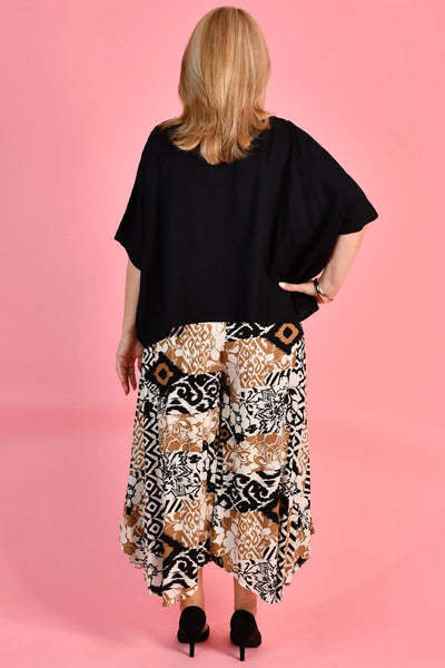 Bodacious Sydney Wide Leg Pant Abstract Hibiscus Black/Gold VBLP106