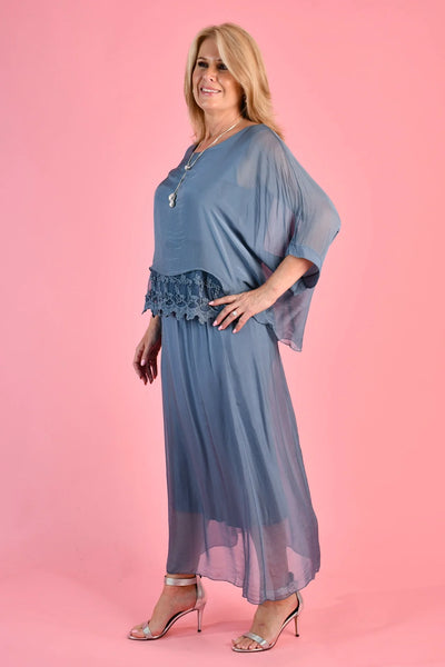 La Sofia Marta Silk Maxi Skirt Blue VLSK002