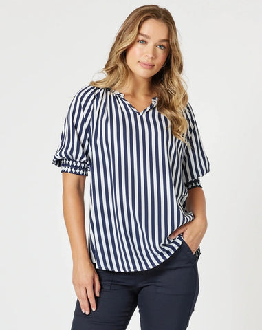 Threadz Harlequin Stripe Top Navy/White 48275