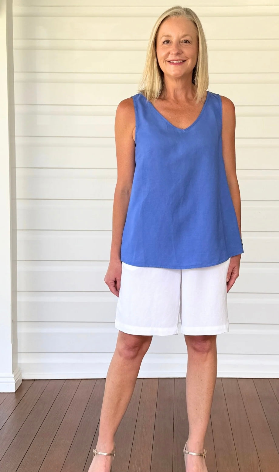 Gordon Smith Lino Button Back Cami Sardinia Blue 48122