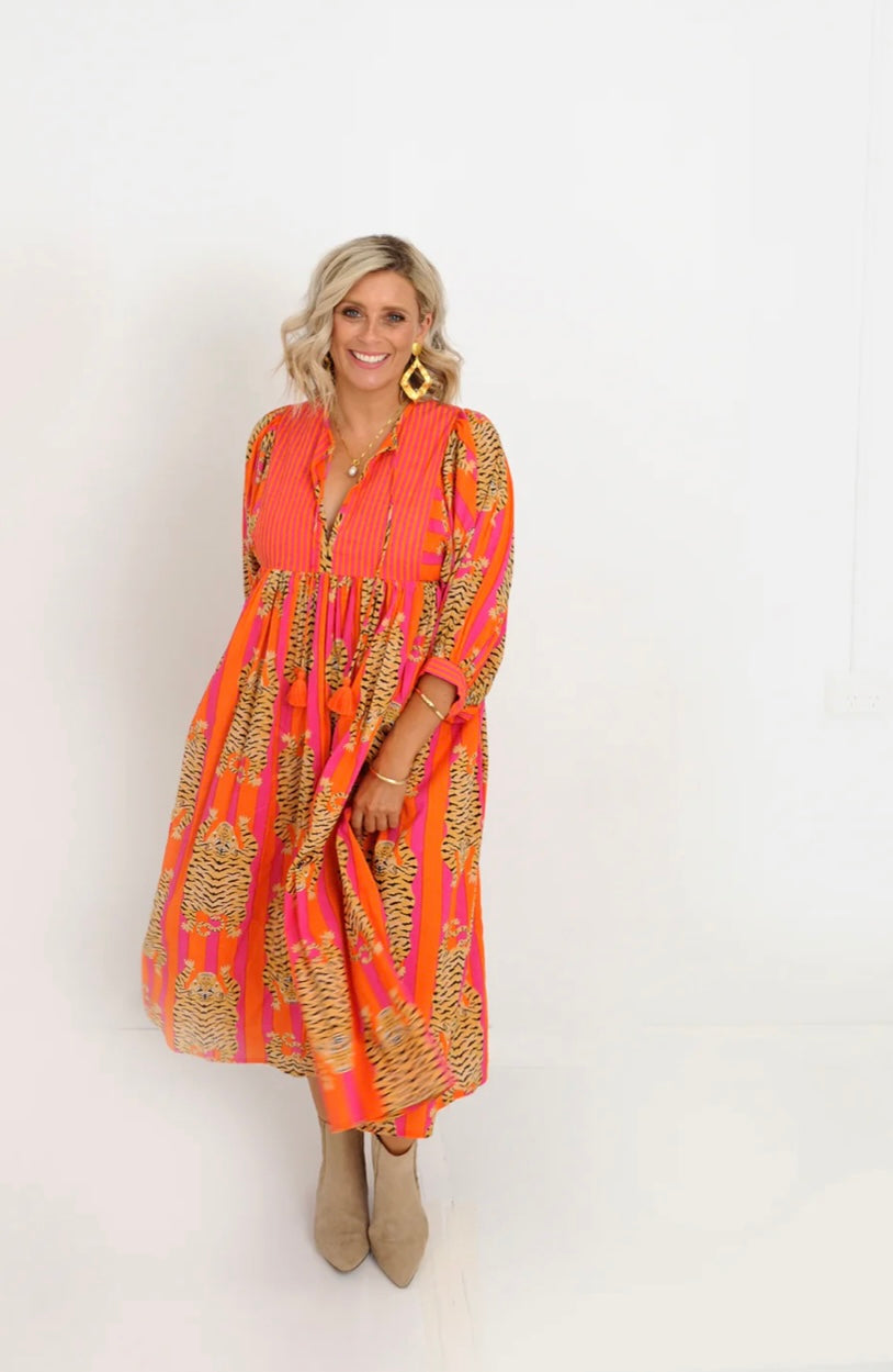 Alexander Santorini Orange Tiger Dress