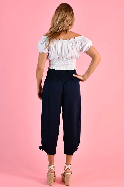 Go Girl 3/4 Rouched Tie Pants Navy VGLP051