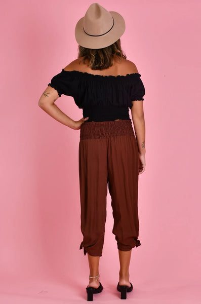 Go Girl 3/4 Rouched Tie Pants Chocolate VGLP051