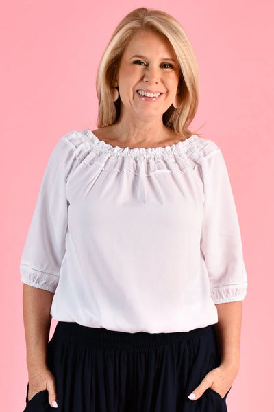 Bodacious Peasant Top White VBLT073