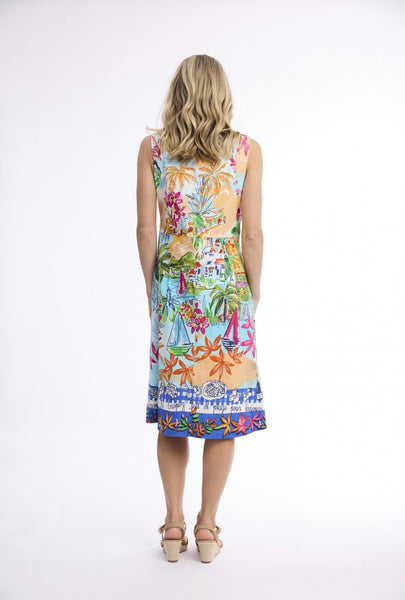 Orientique Nice Pleated Sleeveless Print Dress 30233