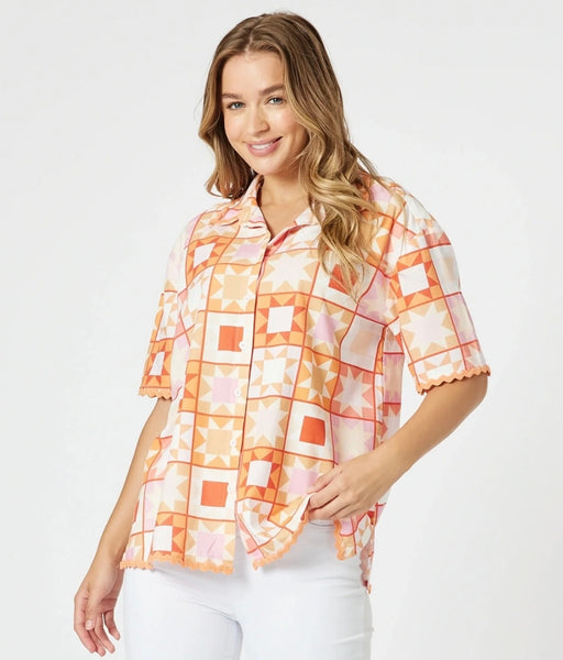 Threadz Corfu Print Mango Top 47921