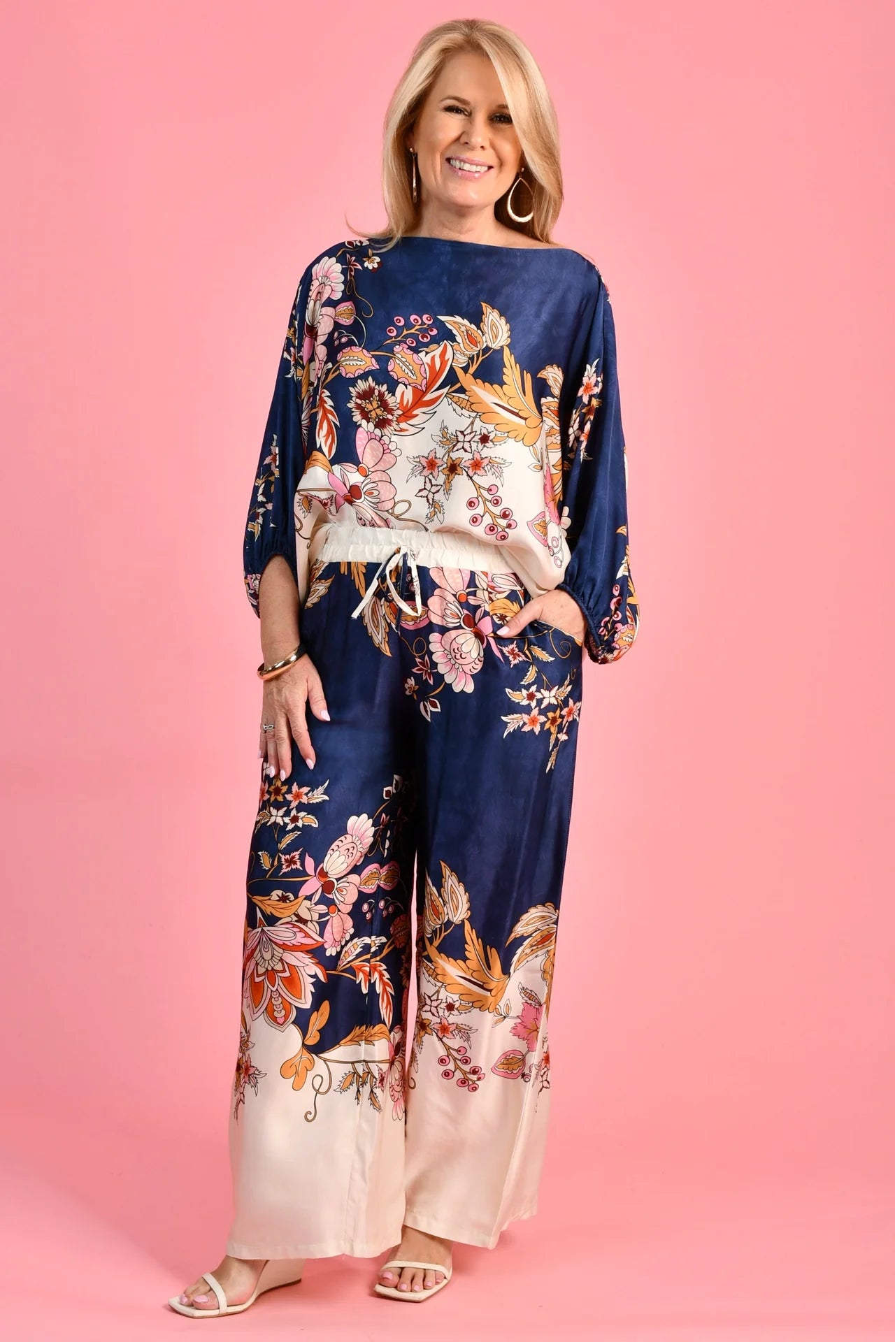 La Sofia Lisa Silk Top Navy Floral VLST620