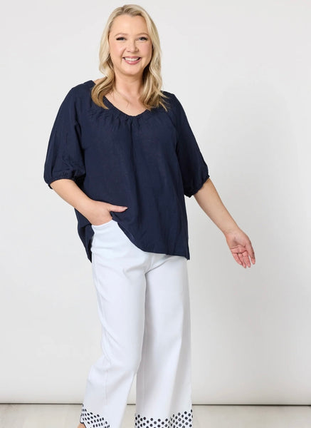 Gordon Smith Lino V Neck Top Navy 48258