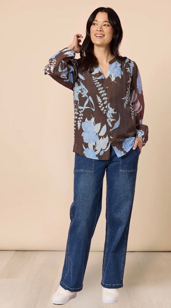 Gordon Smith Vermont Print Coffee/Blue Top 48842