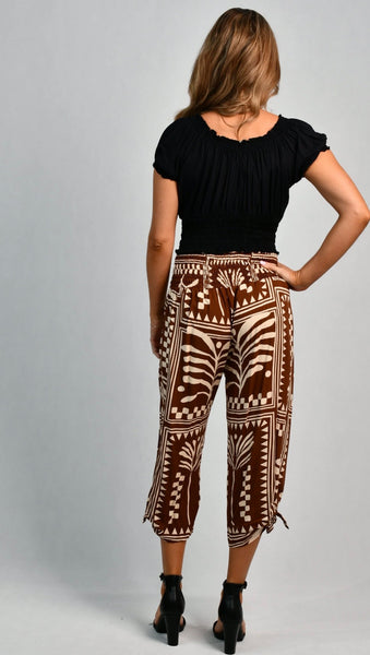 Go Girl 3/4 Rouched Tie Pants Tribal Artisan Brown VGLP051