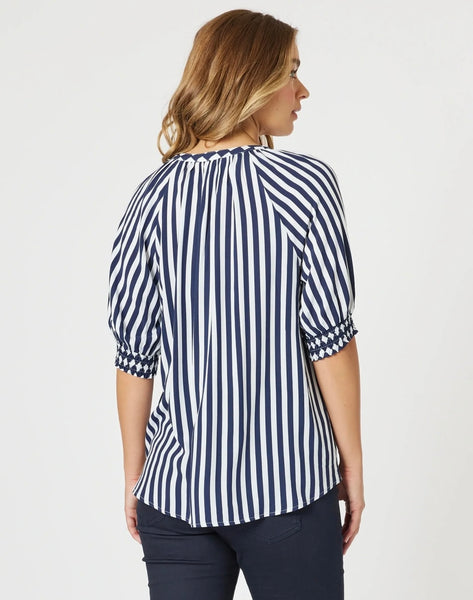 Threadz Harlequin Stripe Top Navy/White 48275
