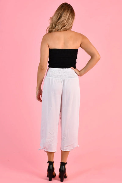 Go Girl 3/4 Rouched Tie Pants White VGLP051