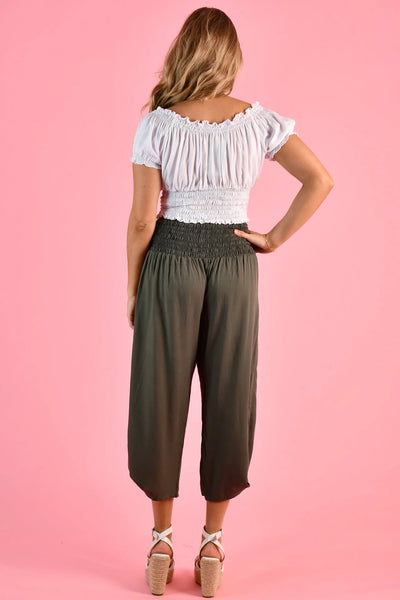 Go Girl 3/4 Rouched Tie Pants Grey/Olive VGLP051