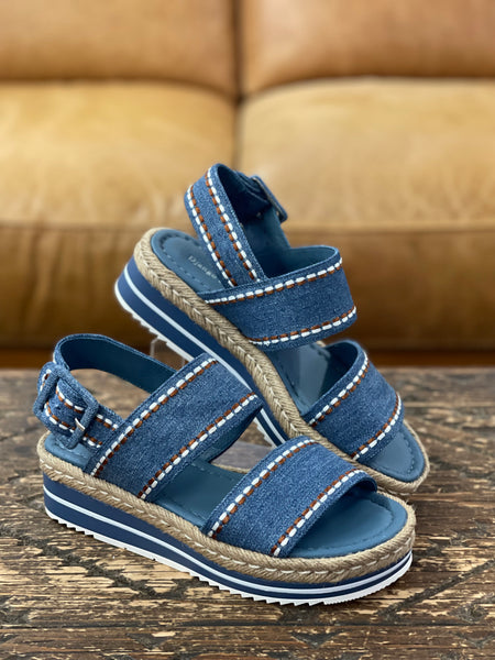 Django & Juliette Apples Denim Embroidered Wedge