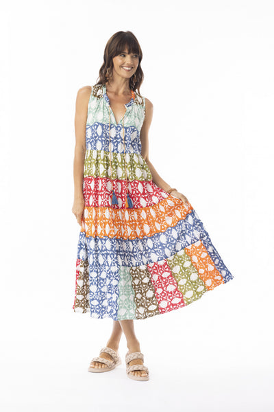 Escape Hanna Print Layered Sleeveless Dress 91250