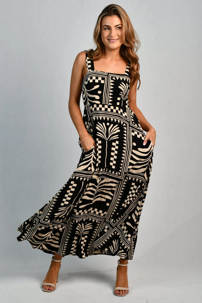 Go Girl Emily Maxi Dress Tribal Artisan Black VGLD313