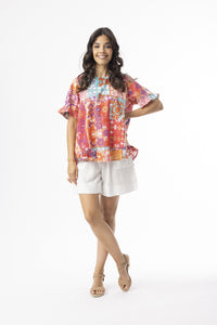 Orientique Araya Frill Print Top 82210