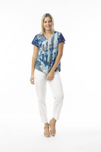 Orientique V Neck Contemporary Tower Blue T-Shirt 23098