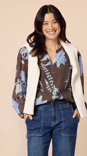 Gordon Smith Vermont Print Coffee/Blue Top 48842