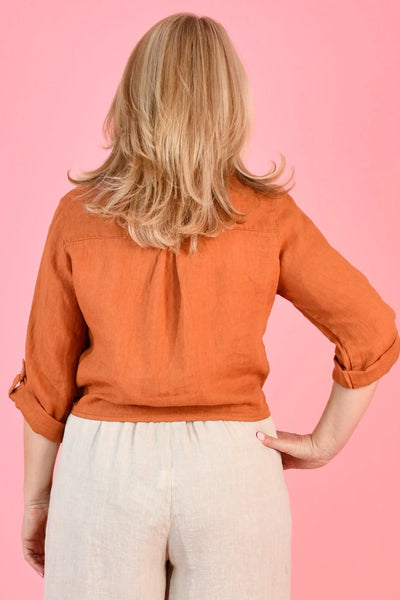 La Sofia Pia Collared Tie Up Shirt Pumpkin VLST790