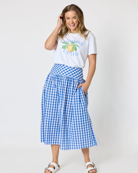 Threadz Amalfi Check Azure Skirt 50036