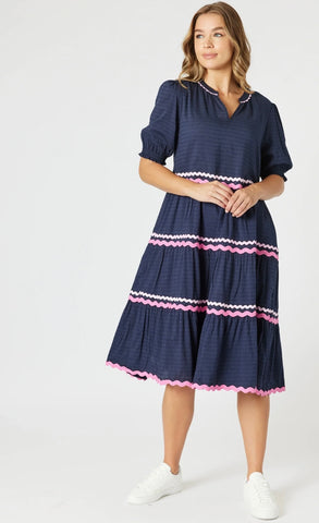 Threadz Ric Rac Dress Navy 48435