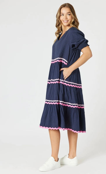 Threadz Ric Rac Dress Navy 48435