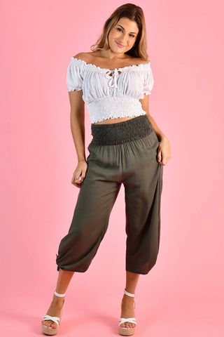 Go Girl 3/4 Rouched Tie Pants Grey/Olive VGLP051