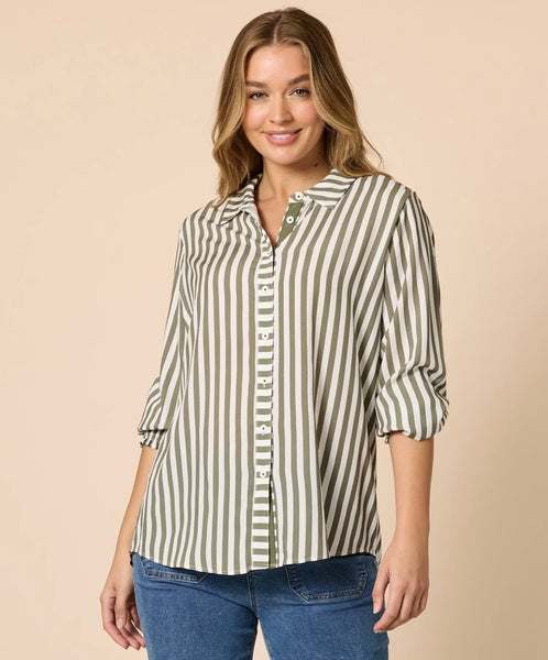 Threadz Amour Stripe Khaki Shirt 48944