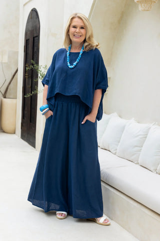 La Sofia Amalfi Linen Pant Navy VLSP004