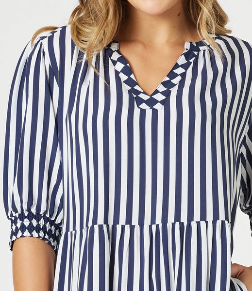 Threadz Harlequin Stripe Tier Dress Navy/White 48274