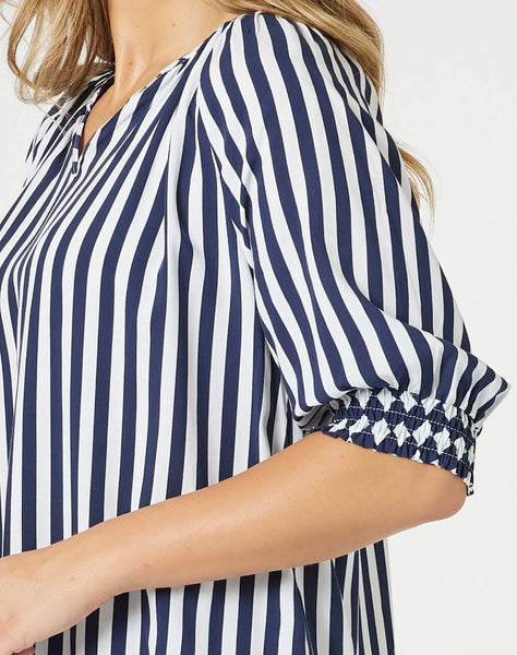 Threadz Harlequin Stripe Top Navy/White 48275
